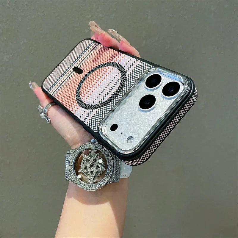 Luxury Colorful Striped Carbon Fiber Texture Magnetic Phone Case For iPhone
