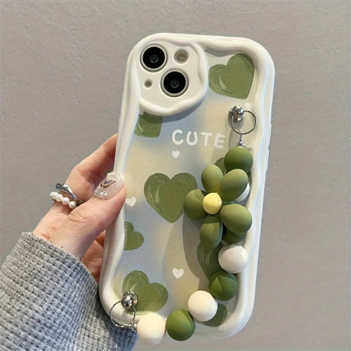 Green Heart Wavy-edge Pattern Phone Case For iPhone