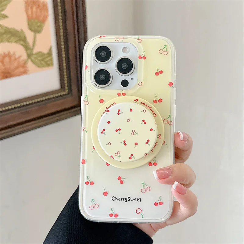 Cute Cherry Magnetic Stand Holder Phone Case