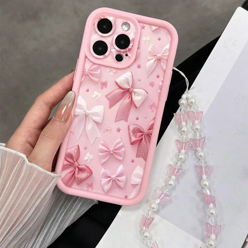 Korea Pink Bowknot Pattern Soft Phone Case For iPhone
