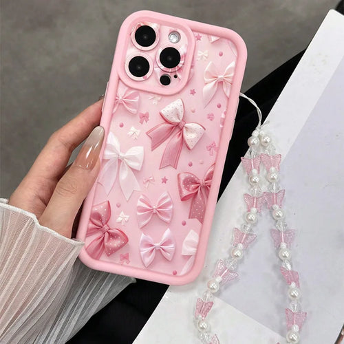 Korea Pink Bowknot Pattern Soft Phone Case For iPhone