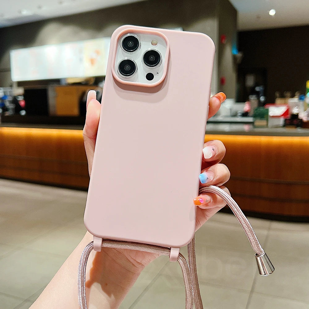 Crossbody Lanyard Matte Silicone Phone Case For iPhone