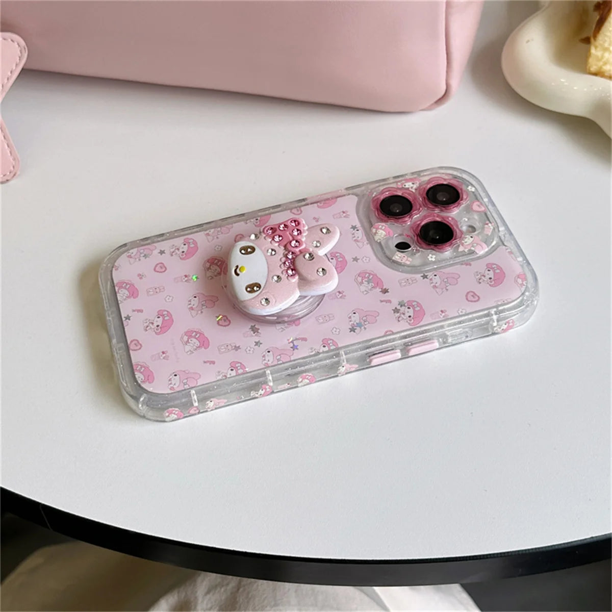 Cute Cartoon Pink Diamond Melody Magnetic Stand Case For iPhone