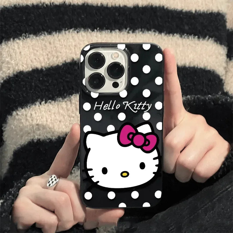 Wave Point Hello Kitty Bow Strap Phone Case For iPhone