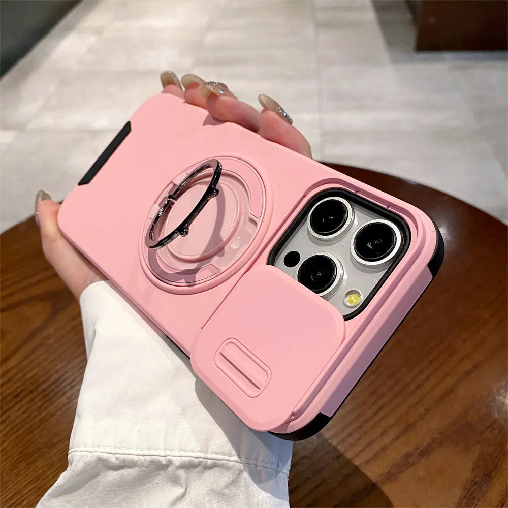 Rotation Stand Slide Camera Protector Magnetic Phone Case For iPhone
