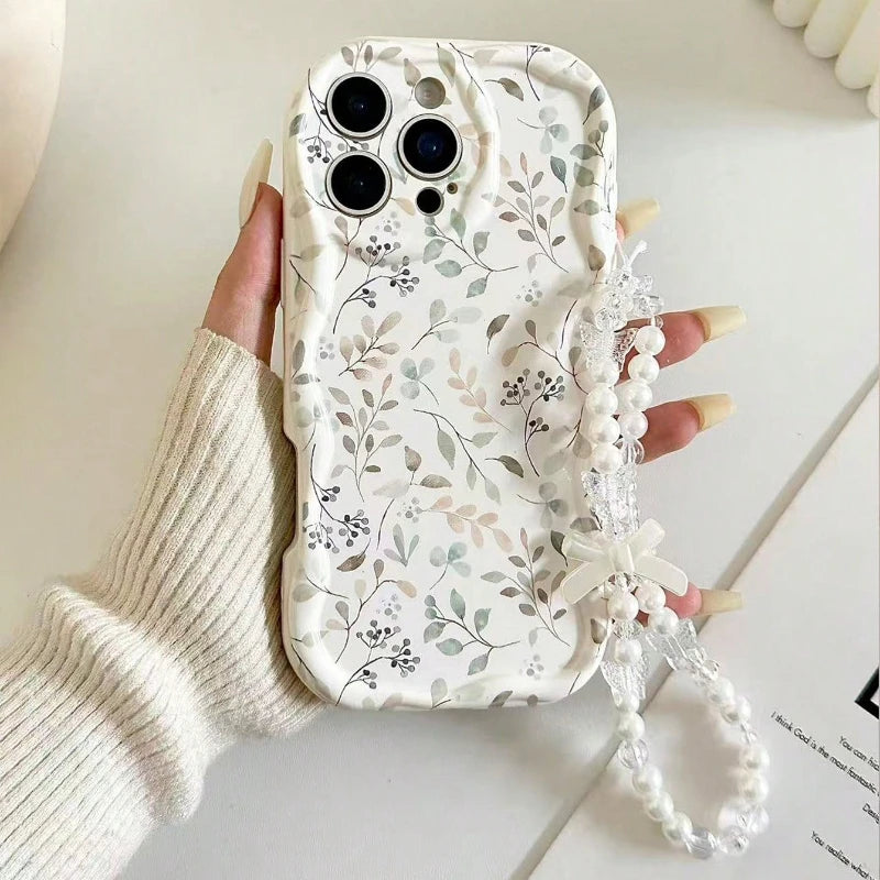 Cute Flowers Pattern Cream Wavyedge Phone Case For iPhone