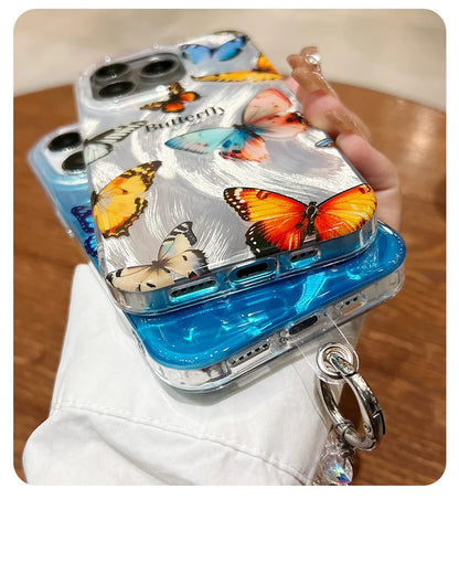 Luxury Letter Butterfly Silver Gradual feather sand Phone Case For iPhone