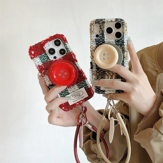 Korean Plaid Pattern Plush Magnetic Phone Case For iPhone
