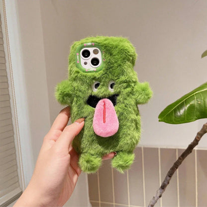 Cute Funny Plush Magnetic Sticky Tongue Monster Phone Case For iPhone
