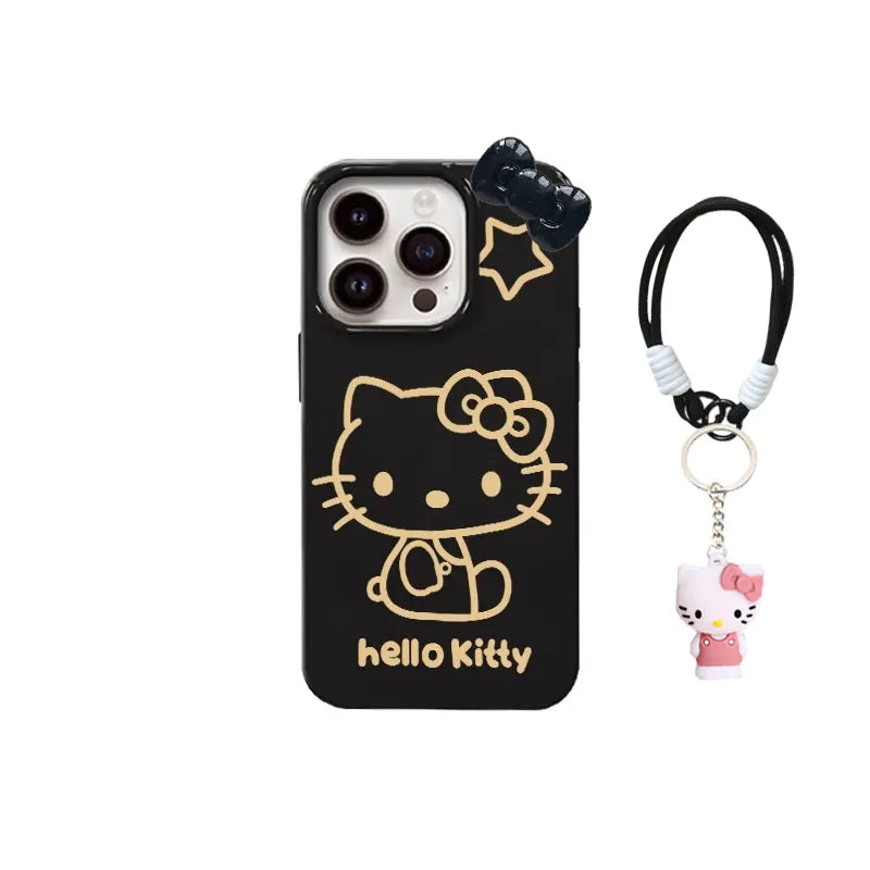 Hello Kitty Black Bow Strap Star Phone Case For iPhone