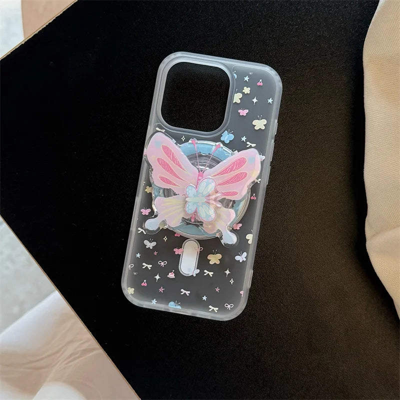 Half Clear Small Flower Magnet Phone Case