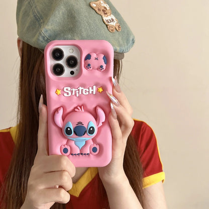 Cute 3D Stitch Head Grip Holder Phone Case For iPhone