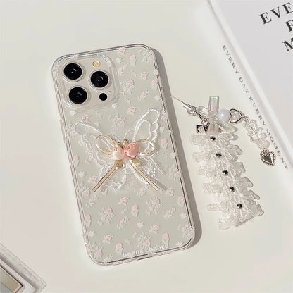 Korean 3D Butterfly Flower Lace Pendant Phone Case For iPhone