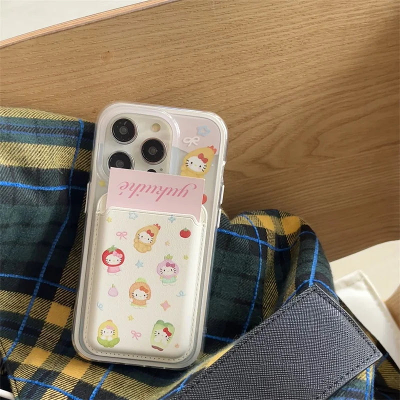 Cute Cartoon Vegetable Fruit Hello Kitty Magsafe Card Wireless Charge Phone Case