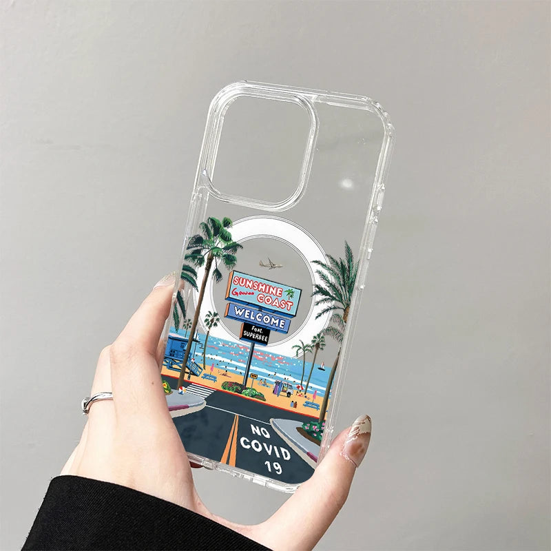 Beach Scene Wireless Charging Hard Case For iPhone