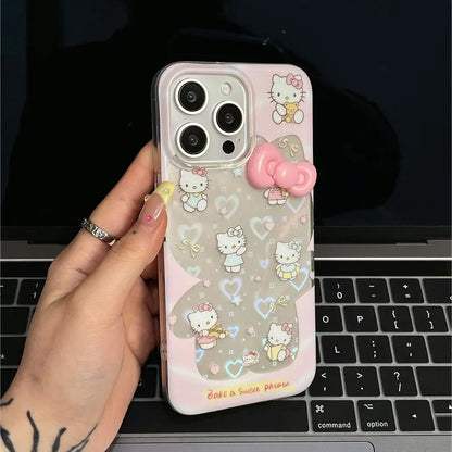 Hello Kitty Bow Kawaii Big Phone Case For iPhone