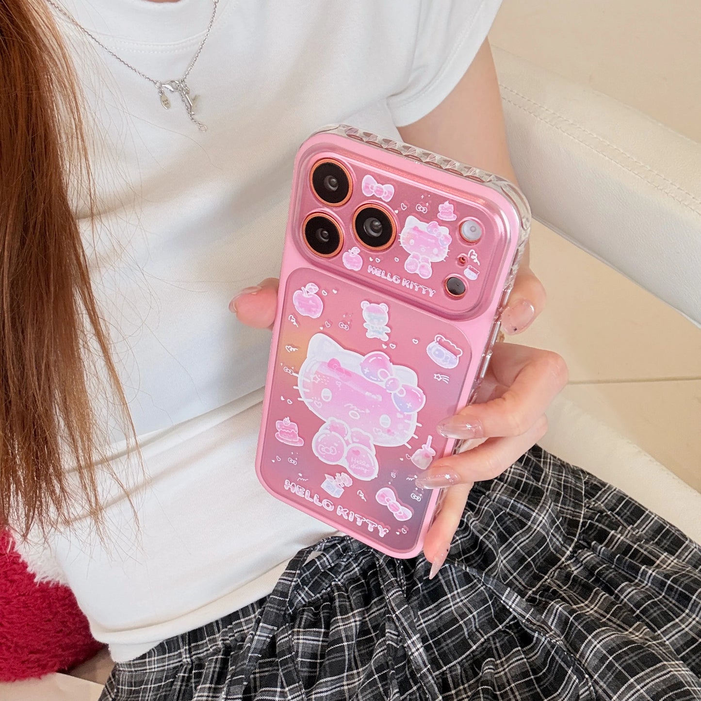 Kawaii Cartoon Sanrio Cute 3D Cartoon Pink KT Stand Holder Phone Case For iPhone