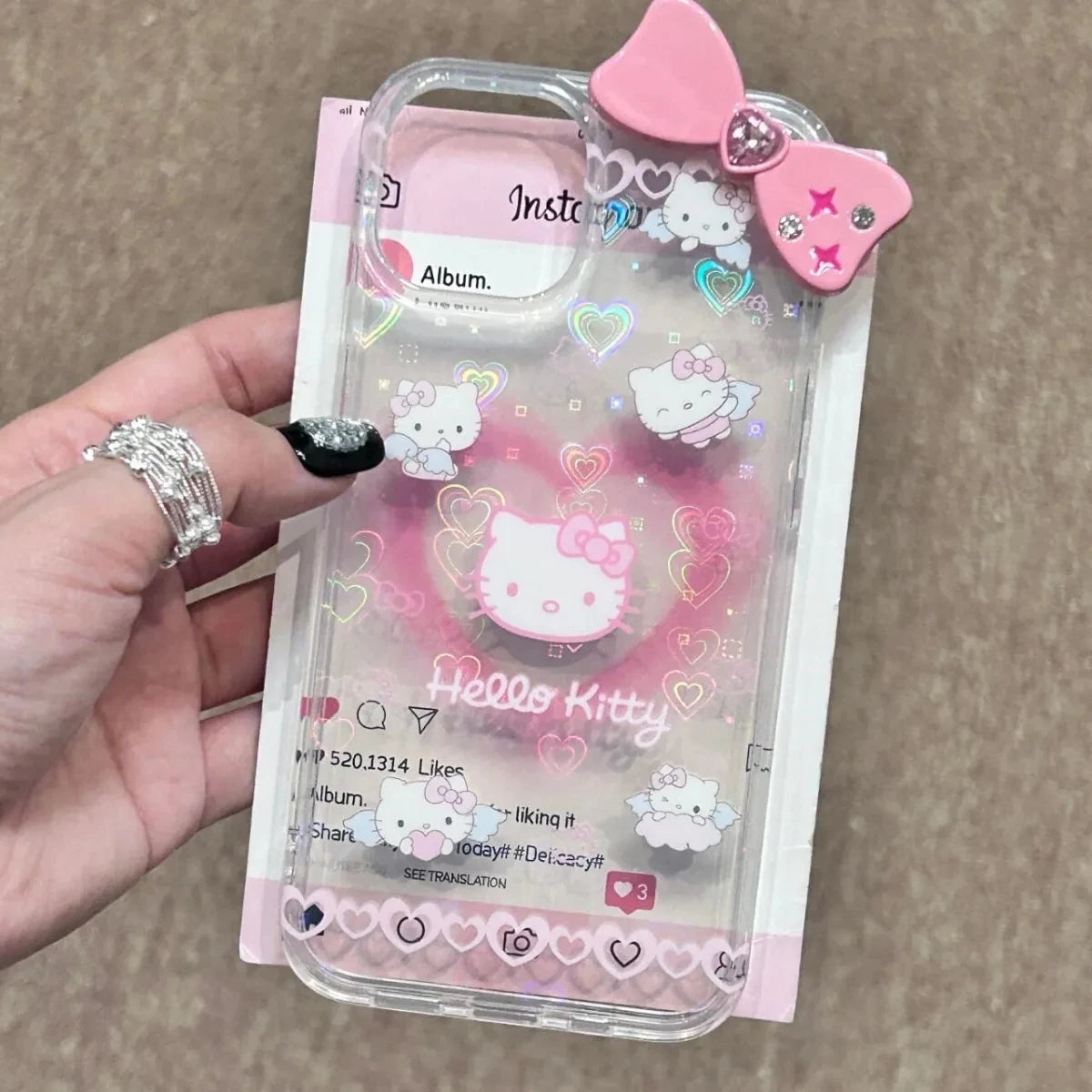 Hello Kitty Bow Full Screen Angel Phone Case For iPhone