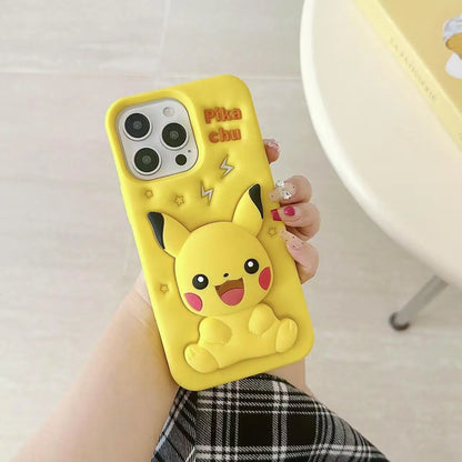 3D Cartoon Pikachu Stand Phone Case For iPhone