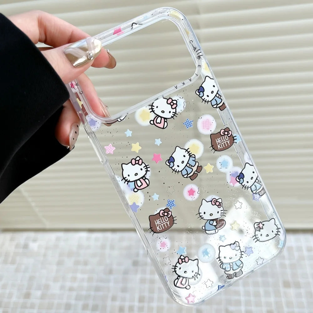 Star Kitty Cat Sparkling Pink Edge Transparent Case Phone Case For iPhone