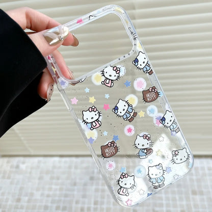Star Kitty Cat Sparkling Pink Edge Transparent Case Phone Case For iPhone