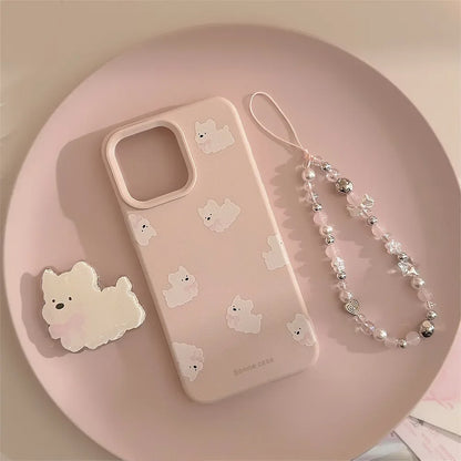 Ins White Dog Puppy Stand Holder Bracelet Phone Case For iPhone