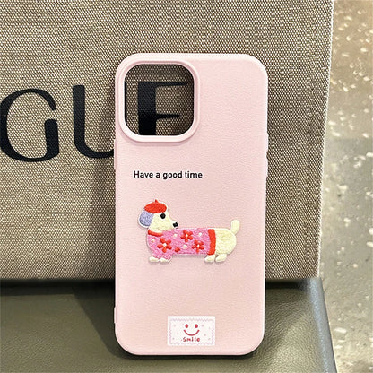 Case Cute Cartoon Dachshund Litchi Pattern Phone Case