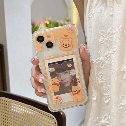 Cute Winnie the Pooh Photo Card Holder Wallet Phone Case For iPhone