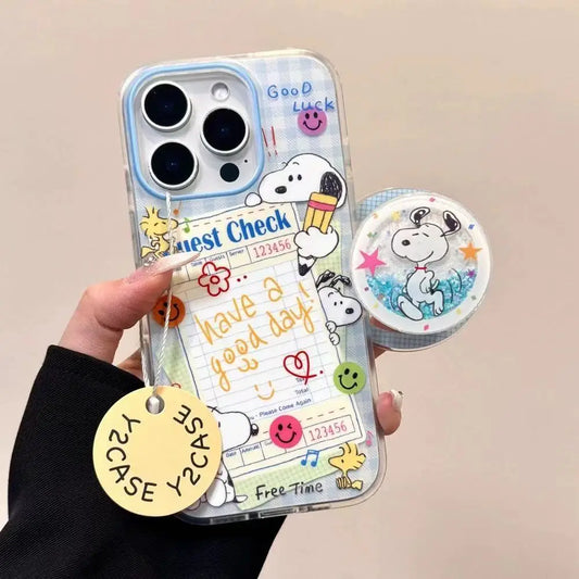 Cute Snoopy Splicing Stickers Cartoon Phone Case For iPhone