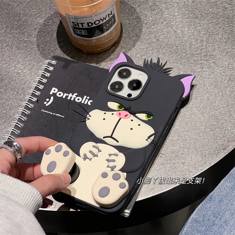 3D Lucifer Cat Cinderella Stretching Feet Cover For iPhone