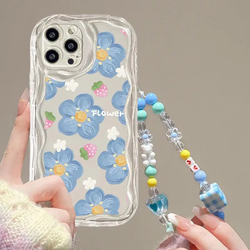 Love Heart Flower Bead Chain Phone Cases For IPhone