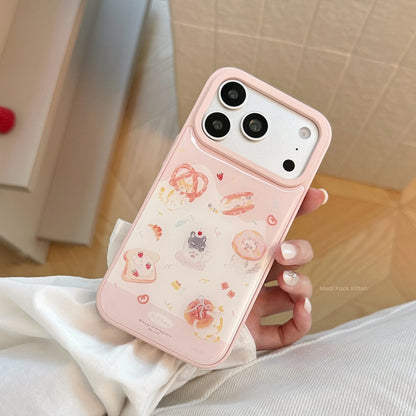 Korean Cartoon Kitten Dessert Bread Pattern Drop Glue Phone Case For iPhone