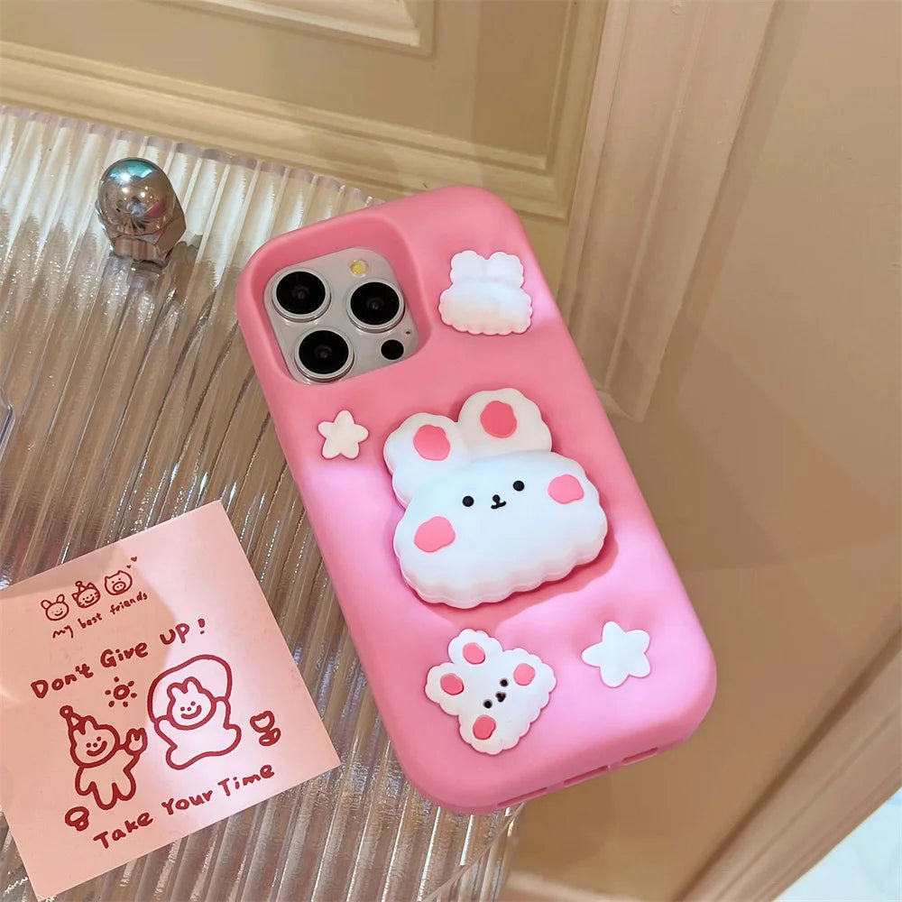 Lovely Rabbit Folding With Holder Stand Silicone Phone Case