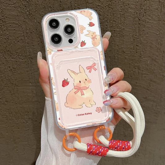 Cute Rabbit Card Slot Bag Holder Phone Case For iPhone