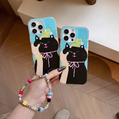 Adorable & Sweet Cute Black Cat with Colorful Beaded Chain Lovely Phone Case